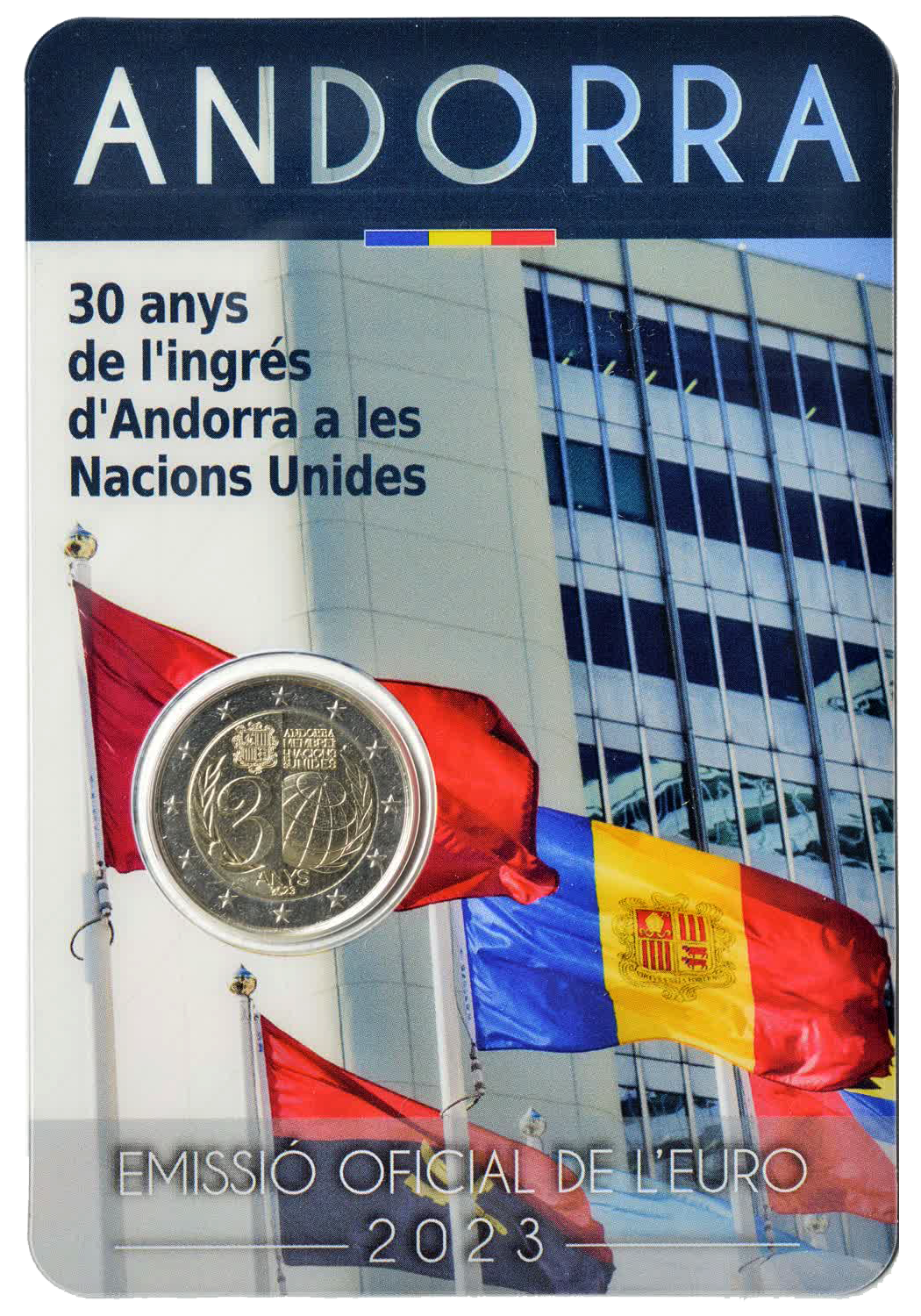 2 euros conmemorativa 30 años del ingreso de Andorra en la ONU Año 2023